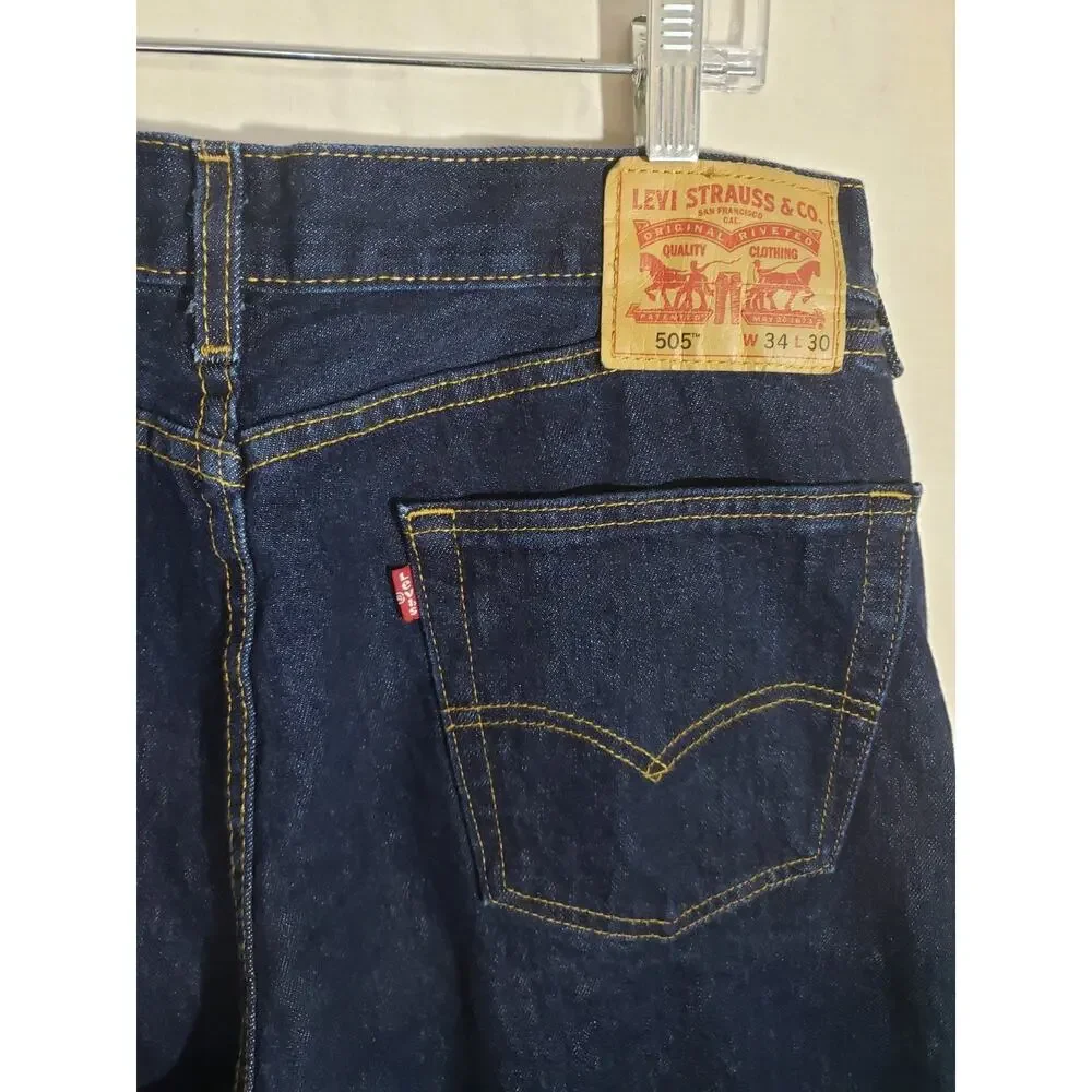 Levis 505 Regular Fit Mens Jeans Straight Leg Dark Wash Denim 34 x 30 R336